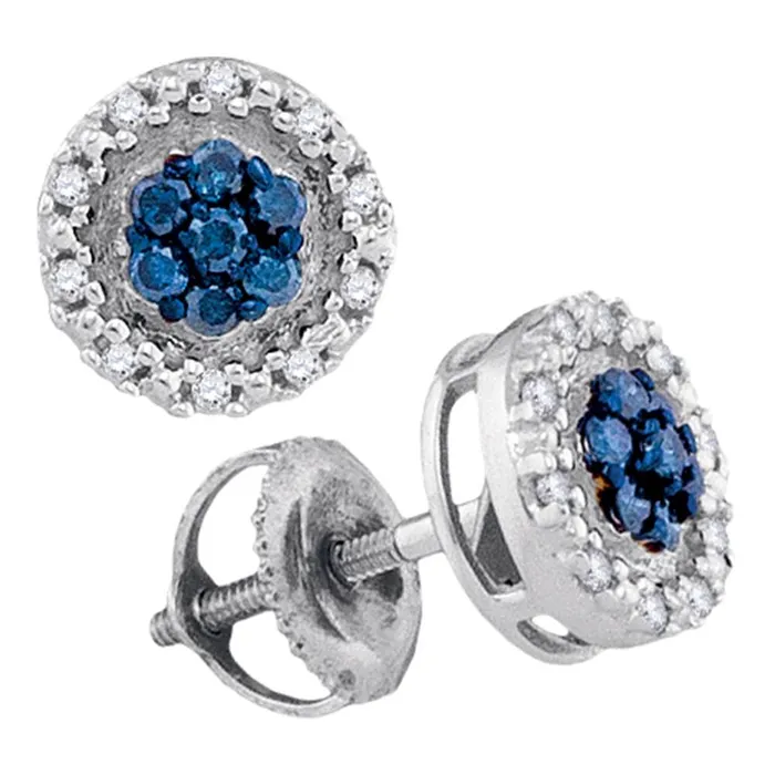 10kt White Gold Womens Round Blue Color Enhanced Diamond Circle Frame Cluster Earrings 14 Cttw mayamila Earrings 10kt White Gold Womens Round Blue Color Enhanced Diamond Circle Frame Cluster Earrings 14 Cttw mayamila Earrings