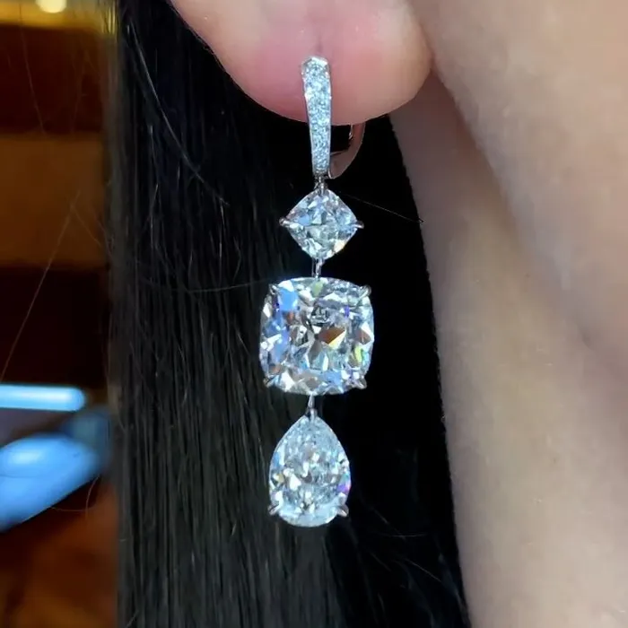Antique Cushion Pear Cut Sterling Silver Drop Earrings Shineofdiamond Earrings