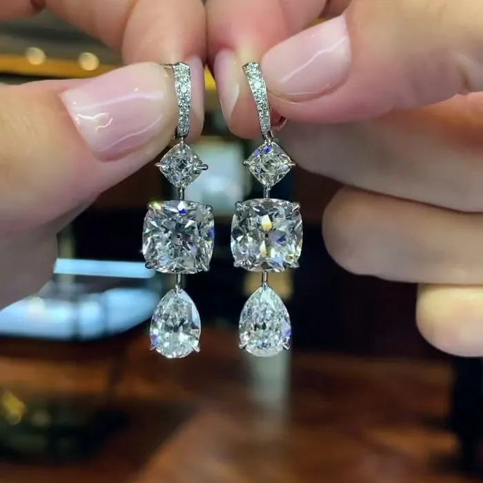 Antique Cushion Pear Cut Sterling Silver Drop Earrings Shineofdiamond Earrings Antique Cushion Pear Cut Sterling Silver Drop Earrings Shineofdiamond Earrings