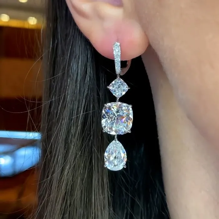 Antique Cushion Pear Cut Sterling Silver Drop Earrings Shineofdiamond Earrings Antique Cushion Pear Cut Sterling Silver Drop Earrings Shineofdiamond Earrings