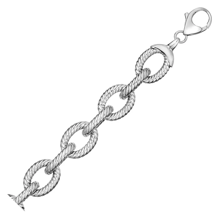 Bracelets MayaMila Large Oval Link Bracelet with Braided Texture in Sterling Silver Bracelets MayaMila Large Oval Link Bracelet with Braided Texture in Sterling Silver