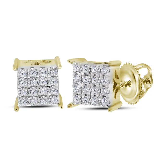 Earrings 10kt Yellow Gold Womens Round Diamond Square Cluster Stud Earrings 14 Cttw mayamila