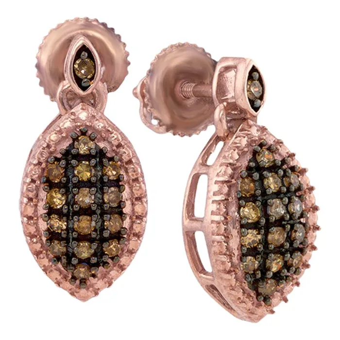 Earrings mayamila 10kt Rose Gold Womens Round Cognacbrown Color Enhanced Diamond Dangle Earrings 13 Cttw Earrings mayamila 10kt Rose Gold Womens Round Cognacbrown Color Enhanced Diamond Dangle Earrings 13 Cttw