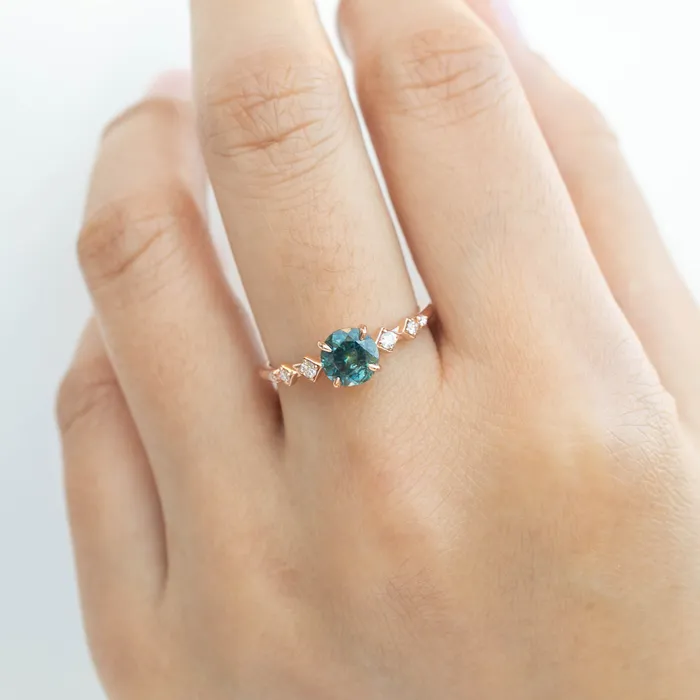 Envero Jewelry Rings Celeste Ring 119ct Teal Blue Montana Sapphire 14k Rose Gold One of a kind