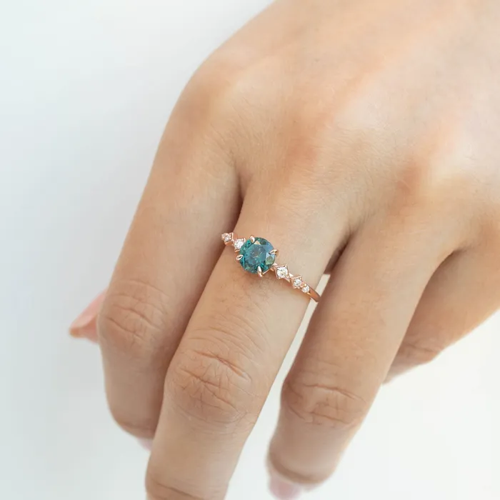 Envero Jewelry Rings Celeste Ring 119ct Teal Blue Montana Sapphire 14k Rose Gold One of a kind