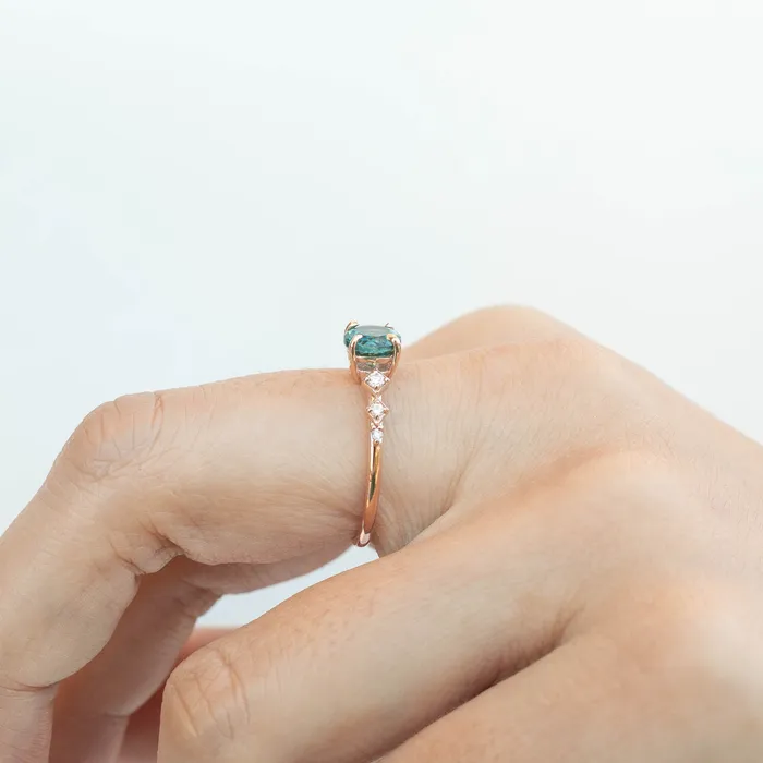 Envero Jewelry Rings Celeste Ring 119ct Teal Blue Montana Sapphire 14k Rose Gold One of a kind