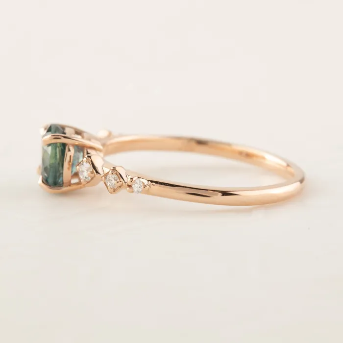 Envero Jewelry Rings Celeste Ring 119ct Teal Blue Montana Sapphire 14k Rose Gold One of a kind