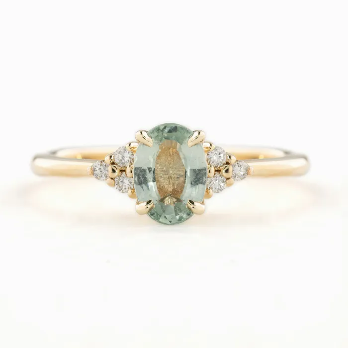 Envero Jewelry Teresa Ring 085ct Blue Green Madagascar Sapphire 14k Yellow Gold One of a kind Rings