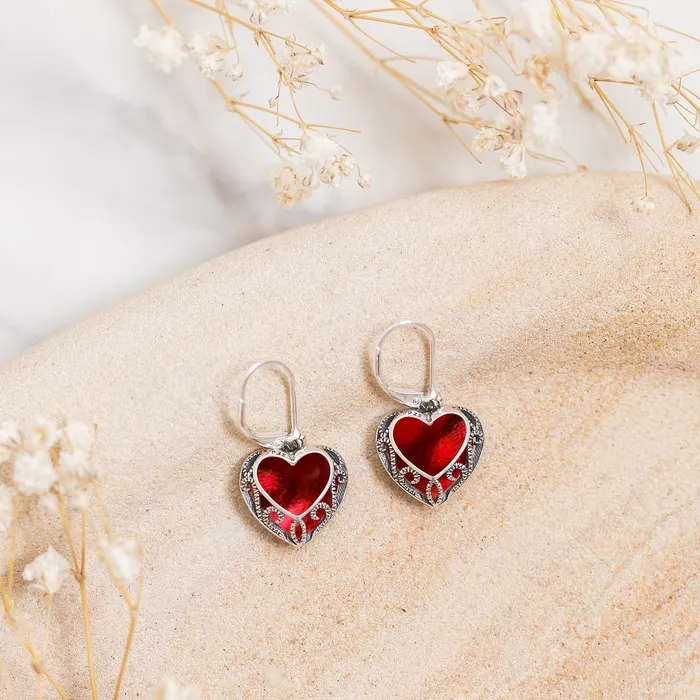 Homespun Hearts Sterling Silver Lever Back Earrings Bottled Up Designs Earrings