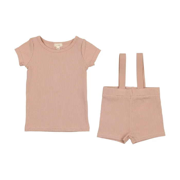 Lil Legs Lil Legs Suspender Shorts TShirt Set Pink Earrings