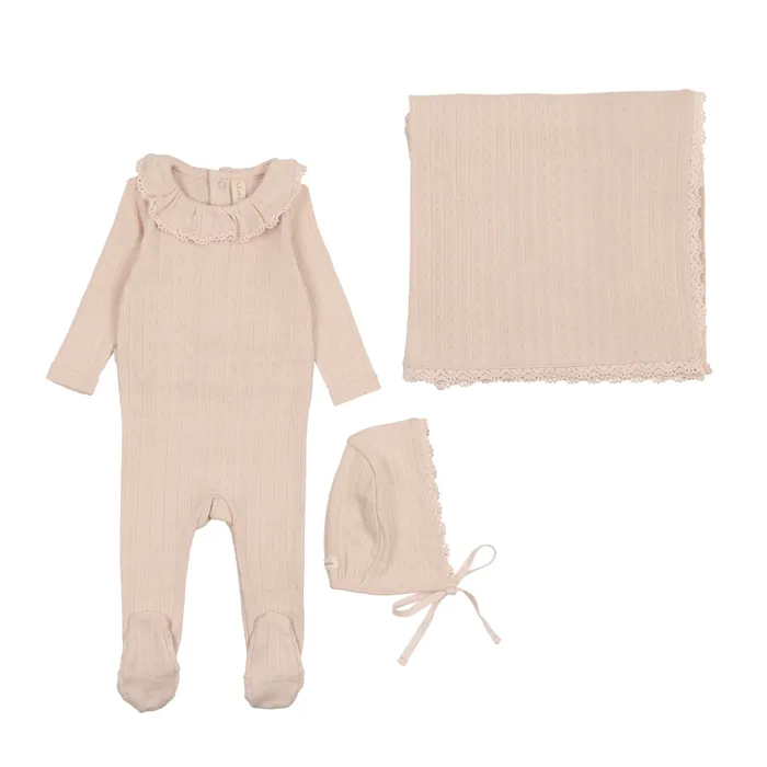 Lilette Earrings Lilette Fine Pointelle Ruffle Layette Set Petal Pink