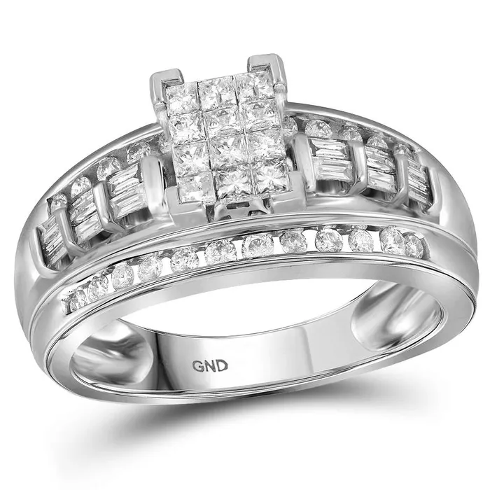 mayamila 10kt White Gold Womens Princess Diamond Cluster Bridal Wedding Engagement Ring 12 Cttw Size 5 Rings mayamila 10kt White Gold Womens Princess Diamond Cluster Bridal Wedding Engagement Ring 12 Cttw Size 5 Rings