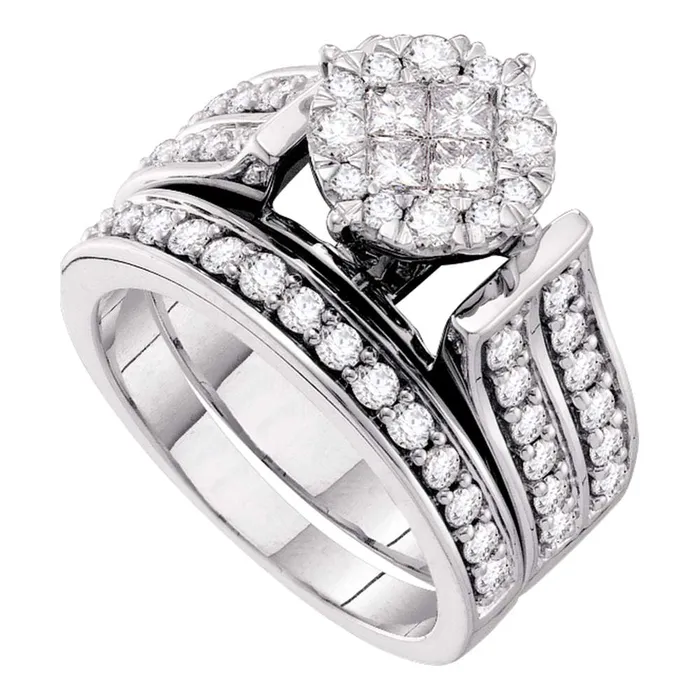 mayamila Rings 14kt White Gold Womens Princess Diamond Bridal Wedding Engagement Ring Band Set 113 Cttw mayamila Rings 14kt White Gold Womens Princess Diamond Bridal Wedding Engagement Ring Band Set 113 Cttw