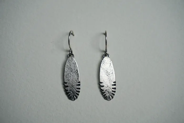Medium oval sterling silver ridge textured earring Briana Harrison Earrings