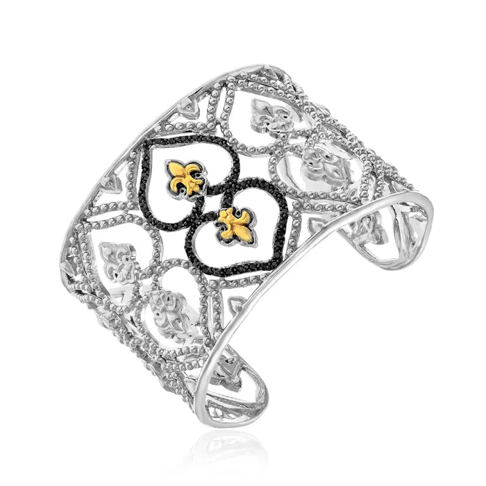 Rings MayaMila 18k Yellow Gold Sterling Silver Open Byzantine Style Cuff with Black Diamonds Rings MayaMila 18k Yellow Gold Sterling Silver Open Byzantine Style Cuff with Black Diamonds