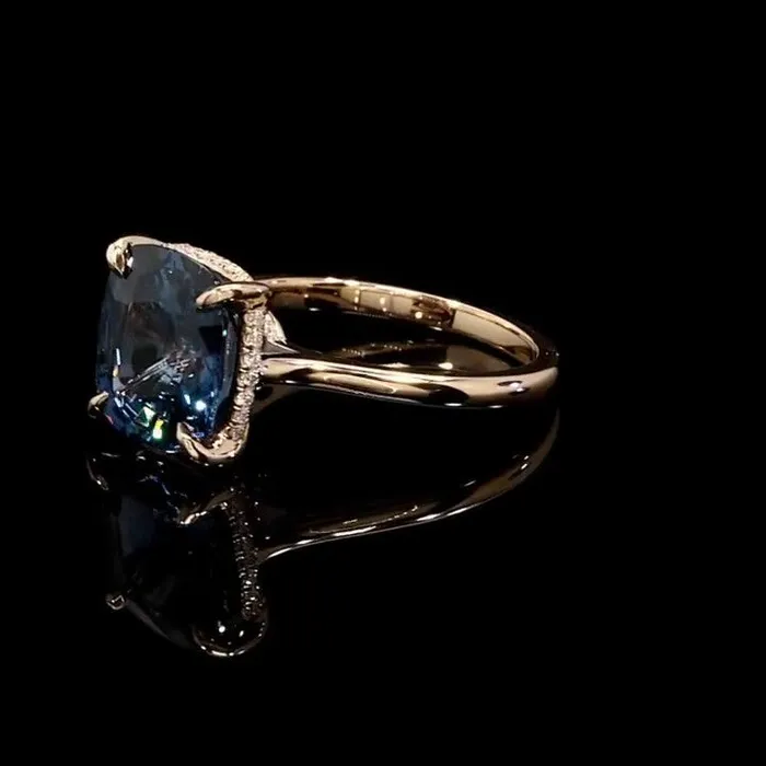 Rings Shineofdiamond 40CT Rose Gold Cushion Cut Blue Sapphire Sterling Silver Engagement Ring