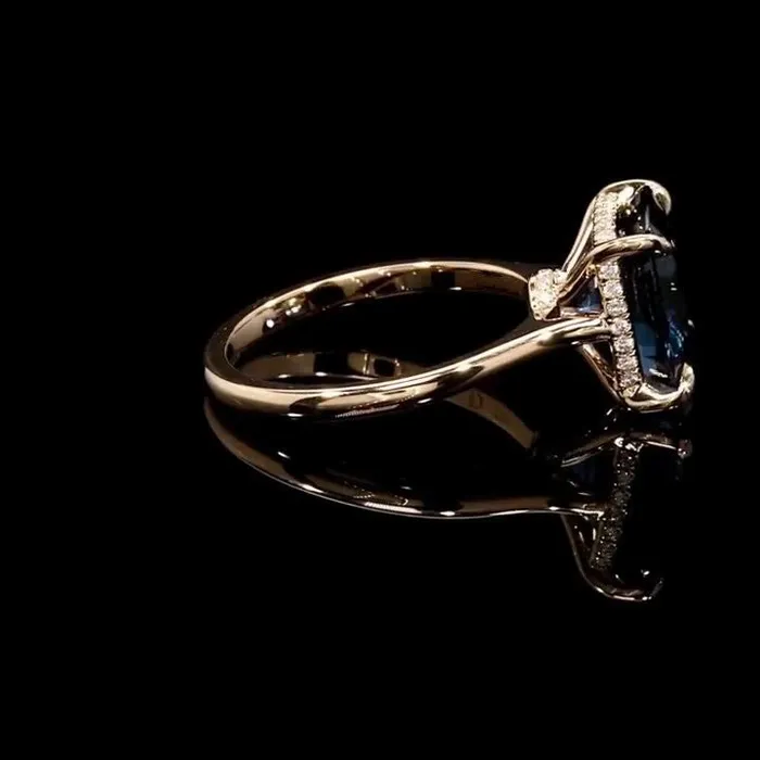Rings Shineofdiamond 40CT Rose Gold Cushion Cut Blue Sapphire Sterling Silver Engagement Ring