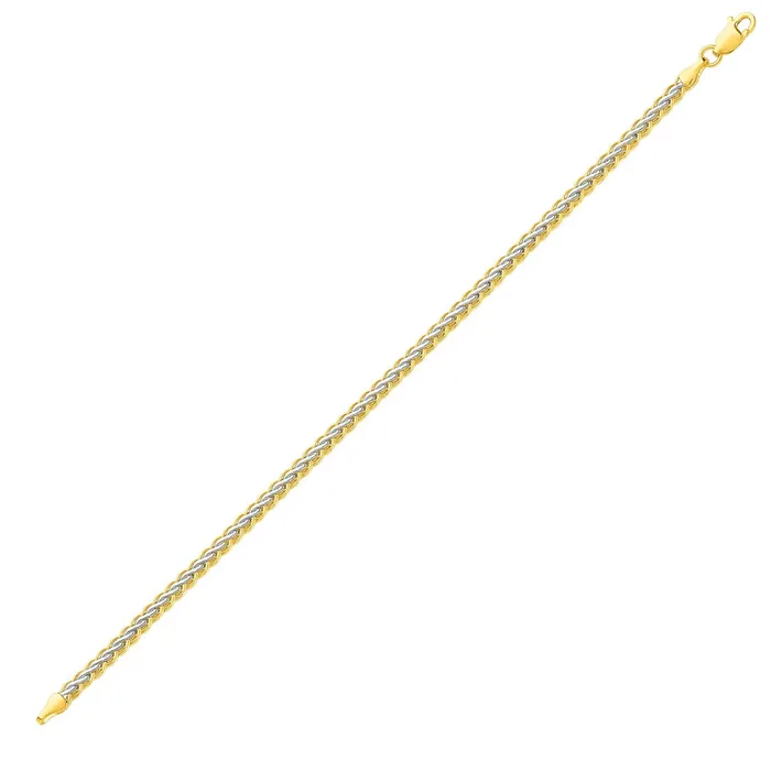 TwoToned Fine Wheat Chain Bracelet in 10k Yellow and White Gold MayaMila Bracelets TwoToned Fine Wheat Chain Bracelet in 10k Yellow and White Gold MayaMila Bracelets