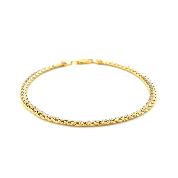 TwoToned Fine Wheat Chain Bracelet in 10k Yellow and White Gold MayaMila Bracelets