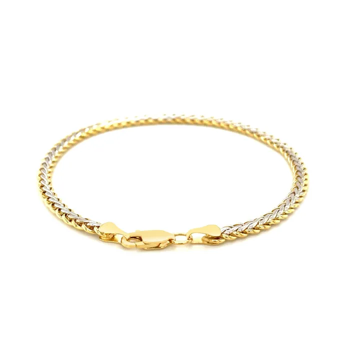 TwoToned Fine Wheat Chain Bracelet in 10k Yellow and White Gold MayaMila Bracelets