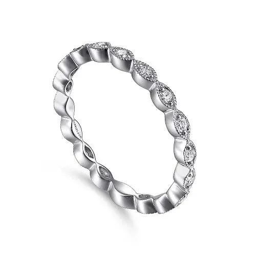14K White Gold Marquise Station Diamond Stackable Ring GABRIEL CO Rings