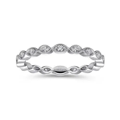 14K White Gold Marquise Station Diamond Stackable Ring GABRIEL CO Rings