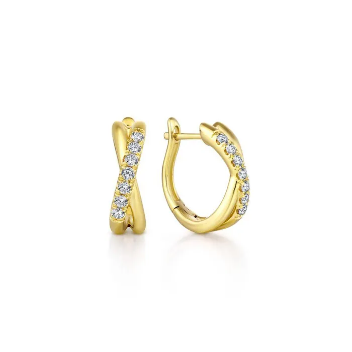 14K Yellow Gold Twisted 15mm Diamond Huggies GABRIEL CO Earrings