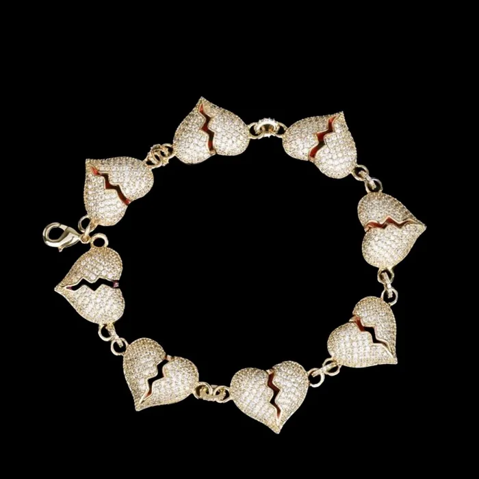 14MM Broken Heart Link Iced Out Diamond Bracelet Broken Heart Bracelets