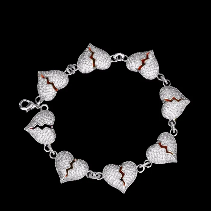 14MM Broken Heart Link Iced Out Diamond Bracelet Broken Heart Bracelets