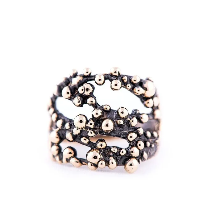 Antique Bronze Ring Frizzy Shiny Bubbles Giardinoblu Rings