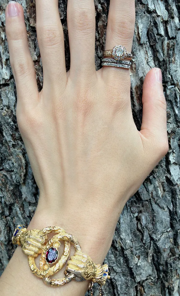 Bell Bird Antiques Bracelets Victorian Clasped Hands Gold Bracelet