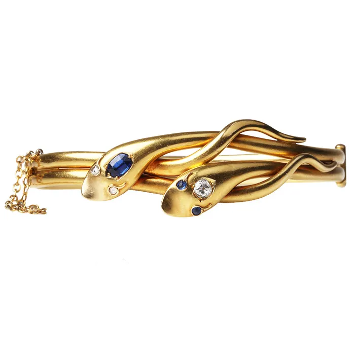 Bell Bird Antiques Bracelets Victorian Sapphire and Diamond Twin Snake Bracelet Bell Bird Antiques Bracelets Victorian Sapphire and Diamond Twin Snake Bracelet
