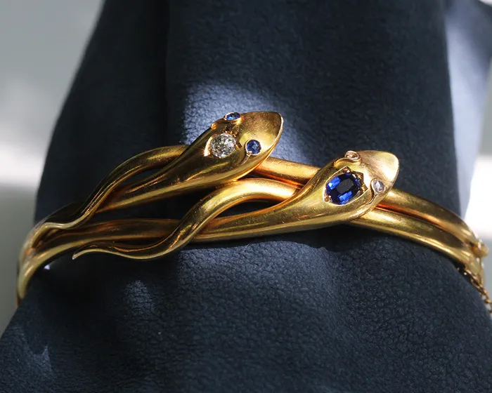 Bell Bird Antiques Bracelets Victorian Sapphire and Diamond Twin Snake Bracelet