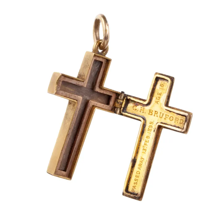 Bell Bird Antiques Necklaces Victorian Era Gold Cross Locket