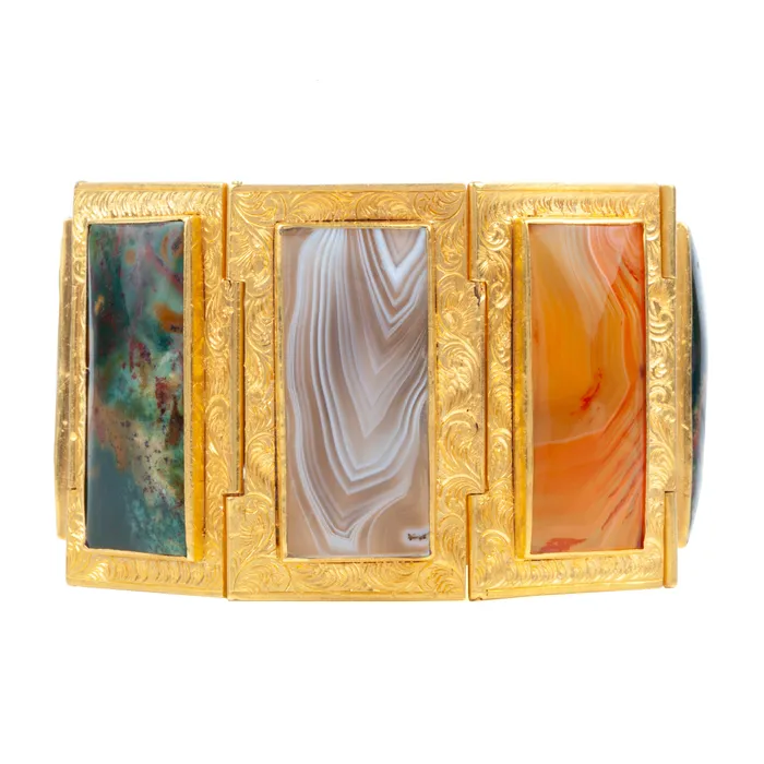 Bell Bird Antiques Victorian Era Gilded Metal Agate Specimen Bracelet Bracelets Bell Bird Antiques Victorian Era Gilded Metal Agate Specimen Bracelet Bracelets
