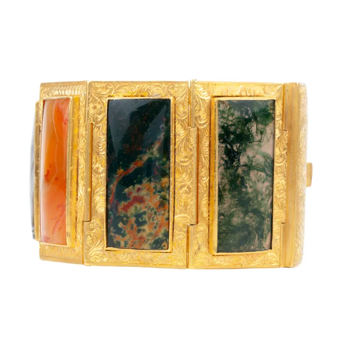 Bell Bird Antiques Victorian Era Gilded Metal Agate Specimen Bracelet Bracelets