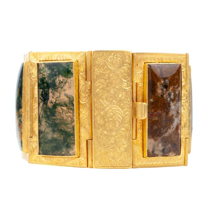 Bell Bird Antiques Victorian Era Gilded Metal Agate Specimen Bracelet Bracelets
