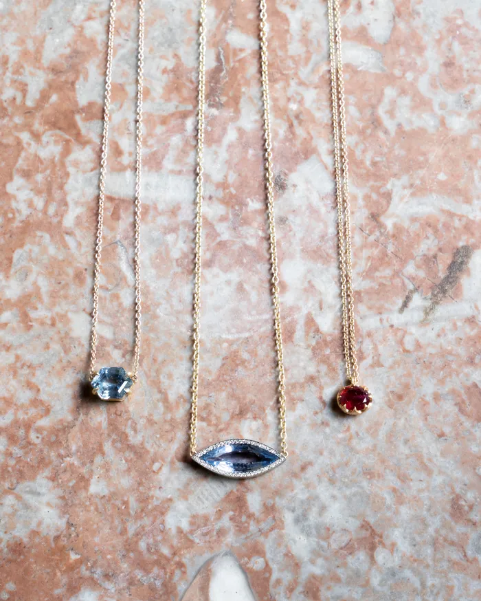 Bell Bird In House Necklaces Bell Bird Hexagon Sapphire Pendant Necklace