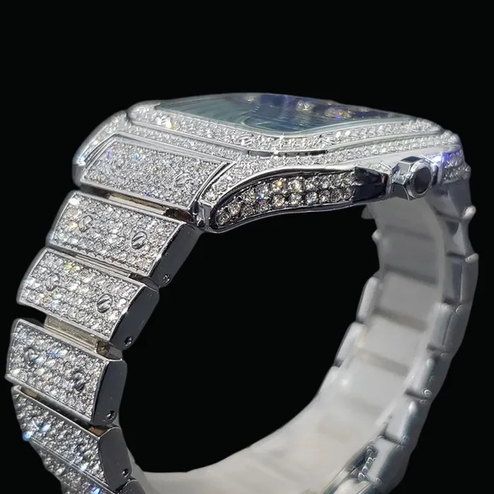 BLUE Rings Square Blue Dial VVS Numerals Iced Out Diamond Watch