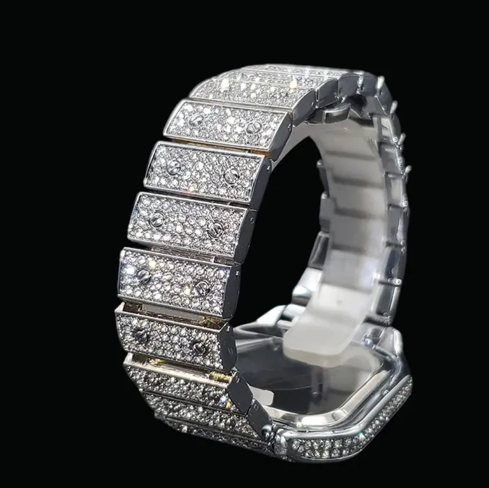 BLUE Rings Square Blue Dial VVS Numerals Iced Out Diamond Watch