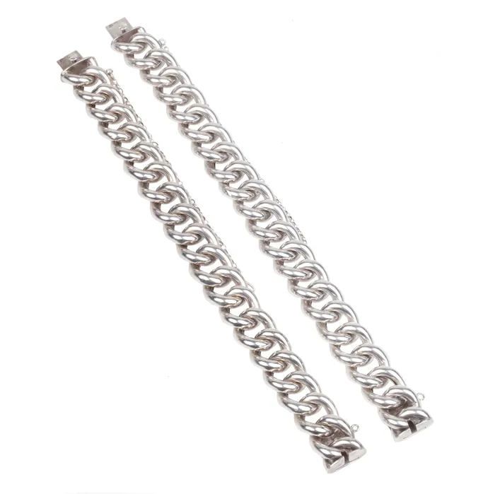 Bracelets Bell Bird Antiques Late 19th Century Swedish Oversized Curb Link Bracelet and Necklace Set