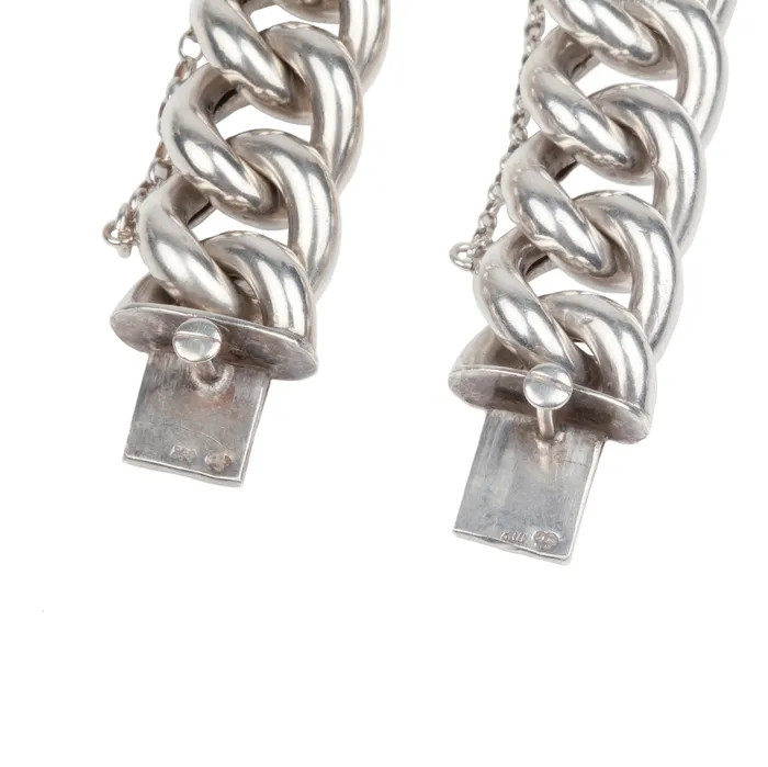 Bracelets Bell Bird Antiques Late 19th Century Swedish Oversized Curb Link Bracelet and Necklace Set