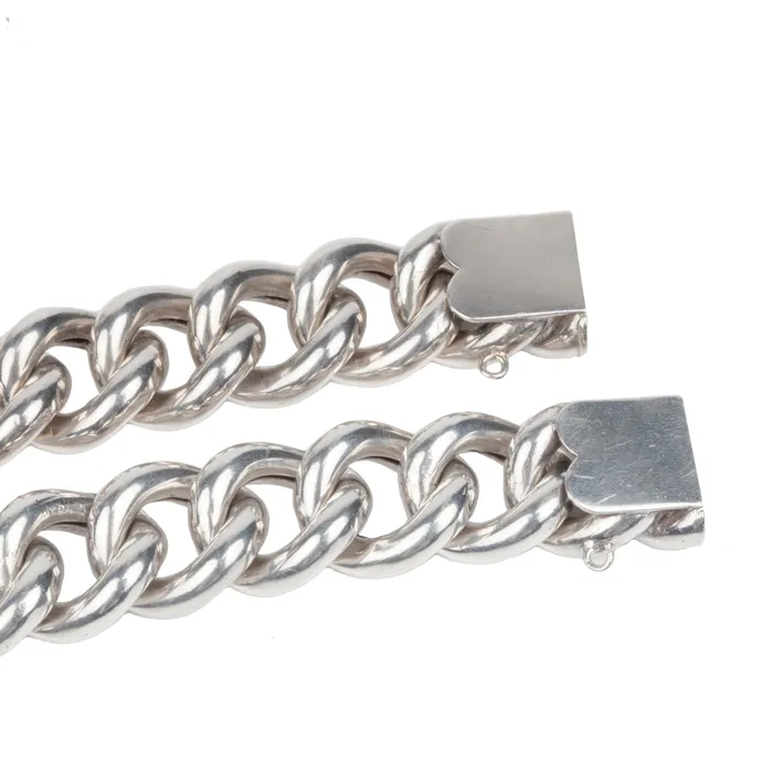 Bracelets Bell Bird Antiques Late 19th Century Swedish Oversized Curb Link Bracelet and Necklace Set