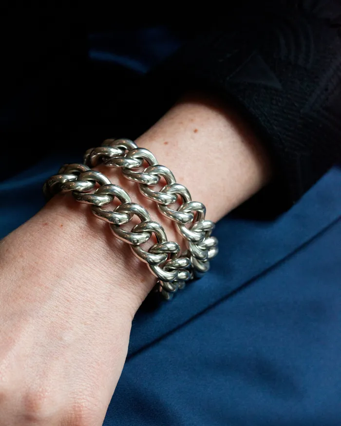 Bracelets Bell Bird Antiques Late 19th Century Swedish Oversized Curb Link Bracelet and Necklace Set