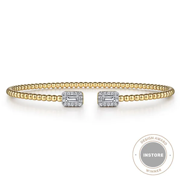 Bracelets GABRIEL CO 14K Yellow Gold Bujukan Open Cuff Bracelet with Diamond Baguettes Bracelets GABRIEL CO 14K Yellow Gold Bujukan Open Cuff Bracelet with Diamond Baguettes