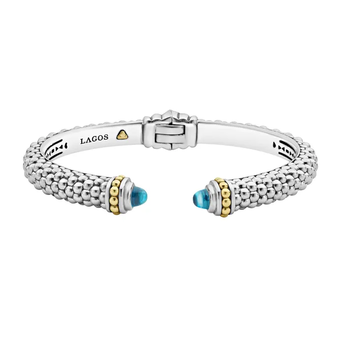 Caviar Color Swiss Blue Topaz Cuff Bracelet 8mm LAGOS Bracelets
