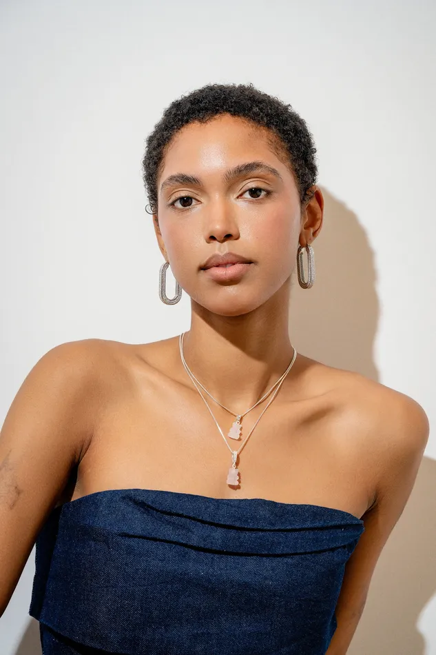 Crystal Haze Jewelry Earrings Crystal Nostalgia Bear Classic Connector Silver plated Rose Quartz