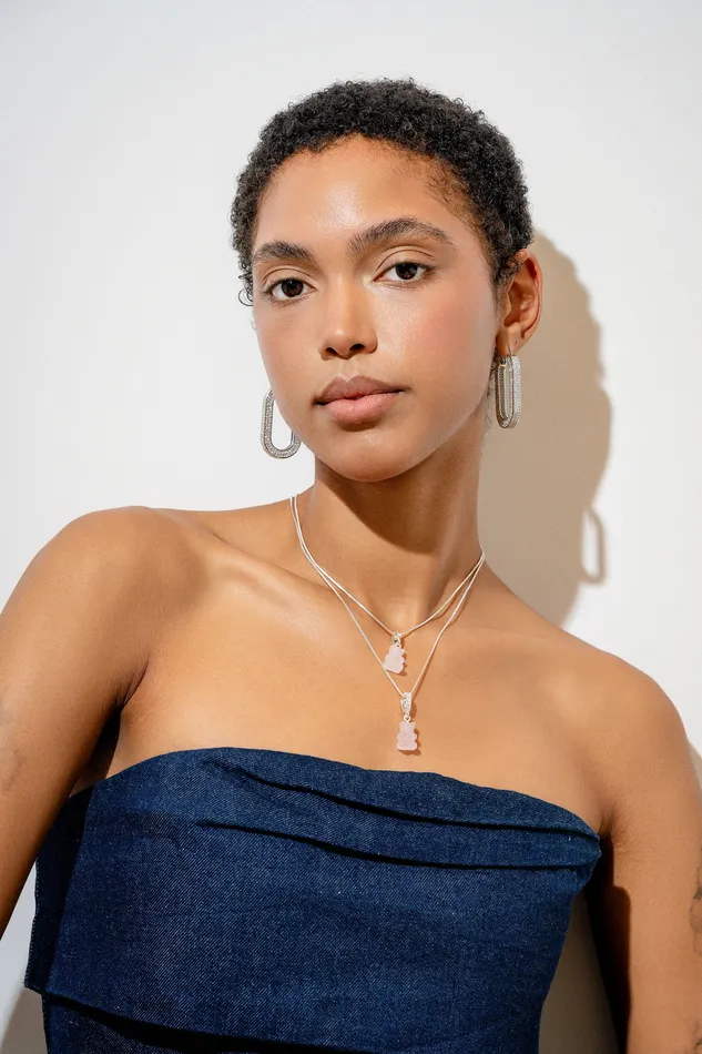 Crystal Haze Jewelry Earrings Crystal Nostalgia Bear Classic Connector Silver plated Rose Quartz