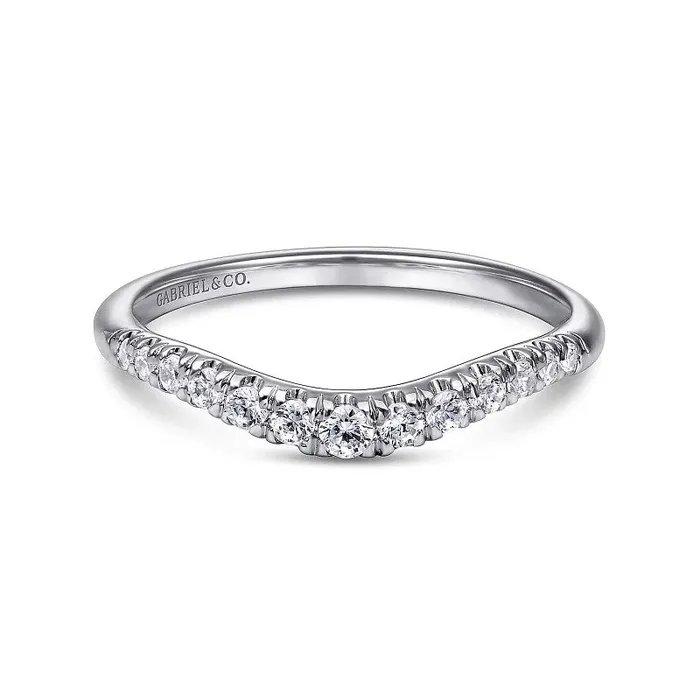 Curved 14K White Gold French Pave Diamond Wedding Band GABRIEL CO Rings