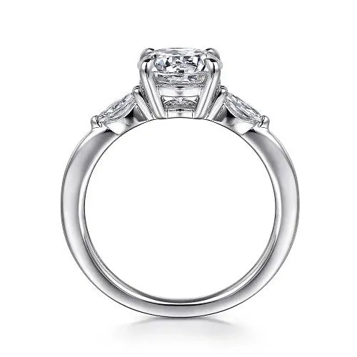 Dela 14K White Gold Round Three Stone Diamond Engagement Ring Setting Only GABRIEL CO Rings